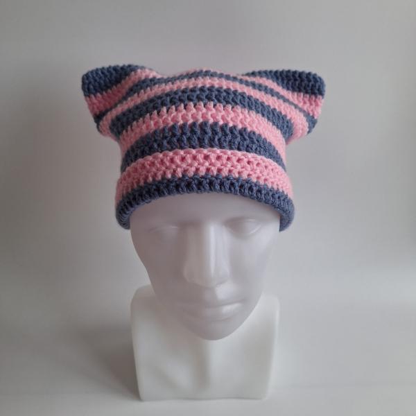 Gehaakte muts | Lichtroze en denimblauw