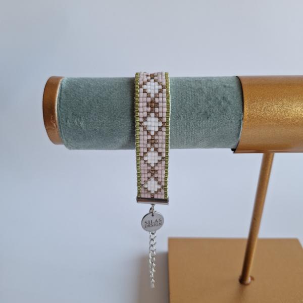 Geweven kralen armband | Witte diamanten