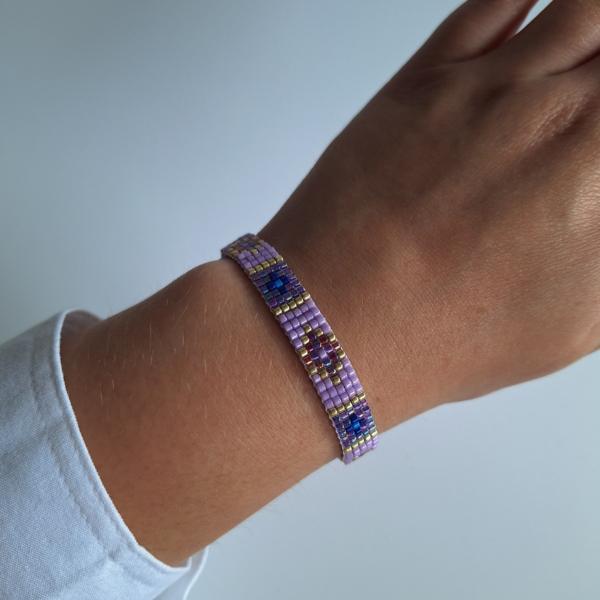 Geweven kralen armband | Paars glas-in-lood
