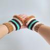 Thumbnail for Gehaakte handschoenen - gehaakte vingerloze handschoenen | karamelbruin, crème, turquoise en donkerbruin