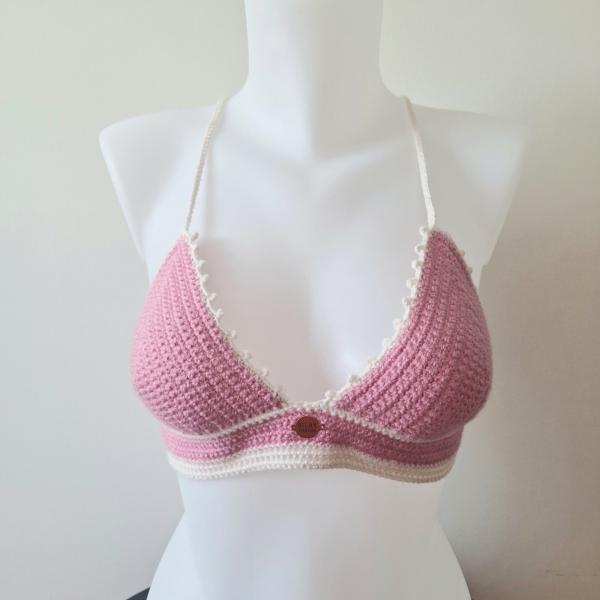 Gehaakt topje | Roze en crème