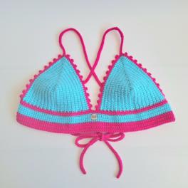 Gehaakt topje | Turquoise en knalroze