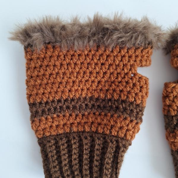 Gehaakte handschoenen - gehaakte vingerloze handschoenen | Donkerbruin en karamelbruin