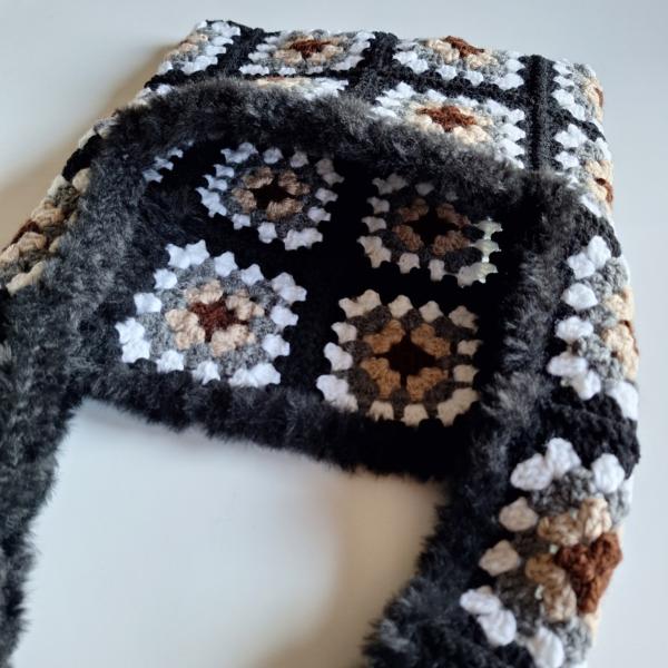 Gehaakte tas | Bruin, beige, grijs wit en zwart imitatiebont