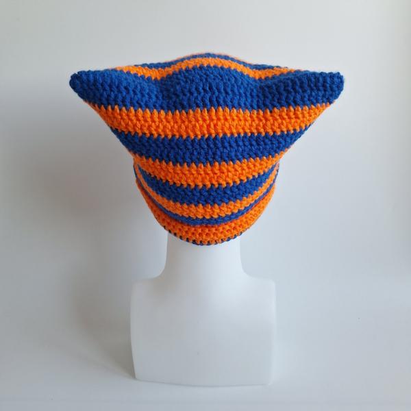Gehaakte muts | Kobaltblauw en oranje