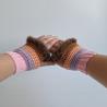 Thumbnail for Gehaakte handschoenen - gehaakte vingerloze handschoenen | Lichtroze, lila, perzik, karamelbruin en donkerbruin