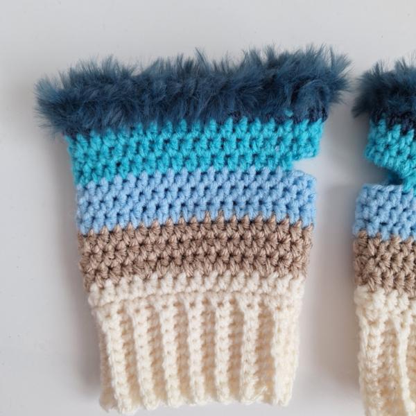 Gehaakte handschoenen - gehaakte vingerloze handschoenen | Crème, beige, lichtblauw, turquoise en denimblauw