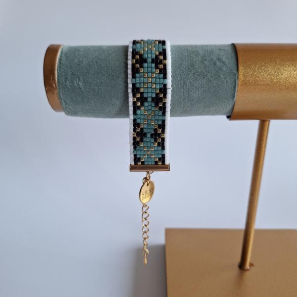 Geweven kralen armband 'Turquoise argyle'