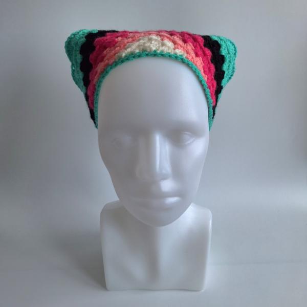 Gehaakte bandana 'Turquoise, zwart en knalroze'