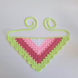 Gehaakte bandana | Wit, lichtroze, knalroze en limegroen