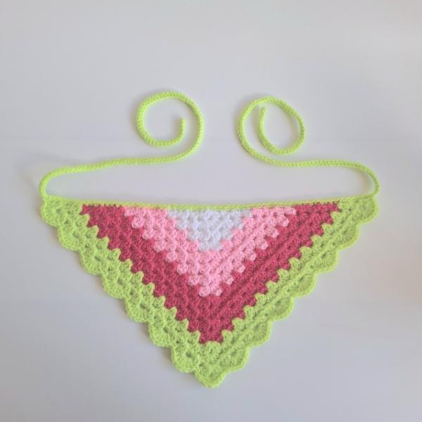 Gehaakte bandana | Wit, lichtroze, knalroze en limegroen