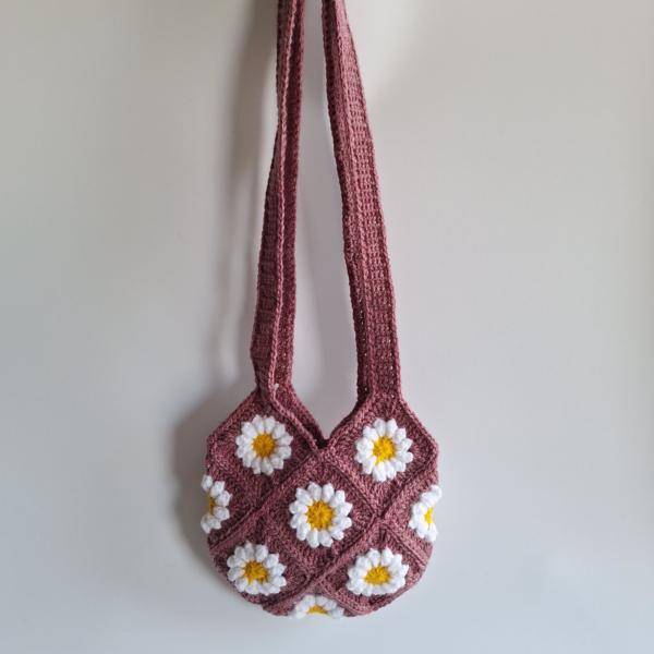 Gehaakte tas | Mauve madeliefjes