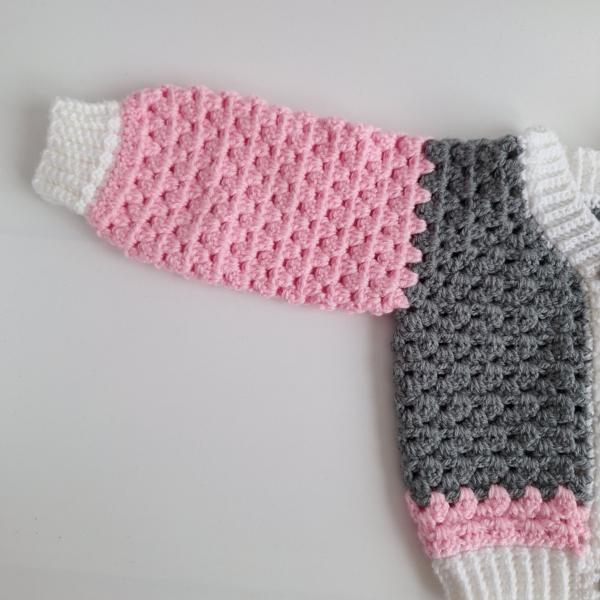 Gehaakt baby vestje | Roze, grijs en wit