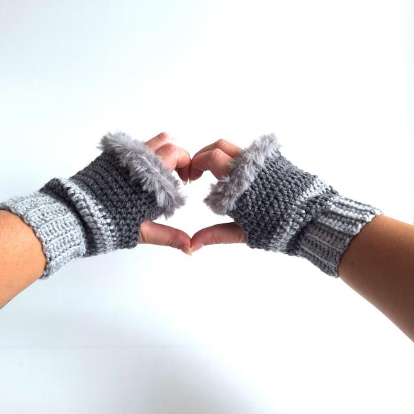 Gehaakte handschoenen - gehaakte vingerloze handschoenen | Donkergrijs en lichtgrijs