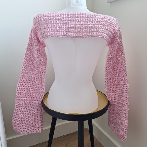 Gehaakte shrug | gehaakte bolero 'Wit en lichtroze gemêleerd'