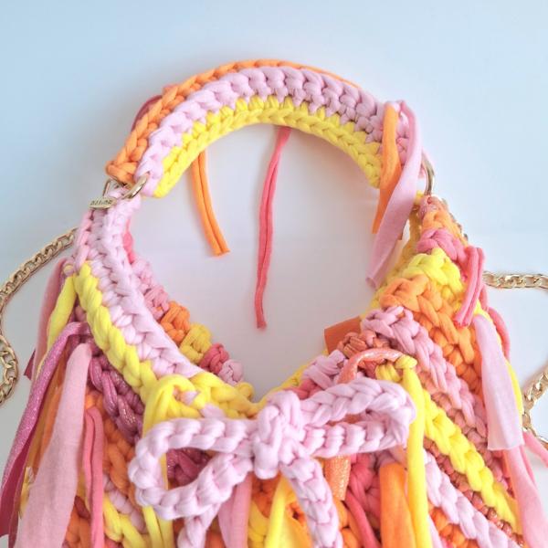 Gehaakte crossbody tas | Lichtroze, oranje en geel