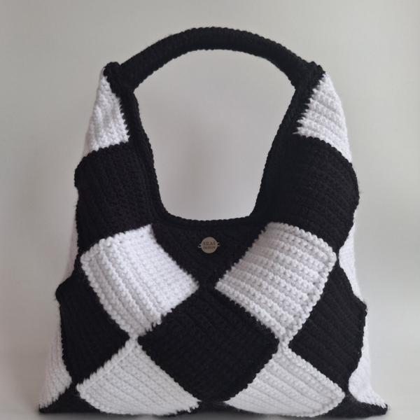 Gehaakte checker handtas 'Zwart en wit'
