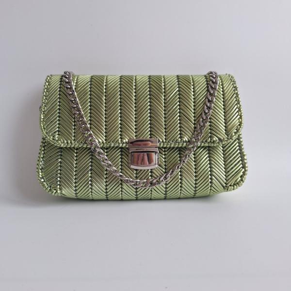 Geweven crossbody tas | Metallic groen en zilver