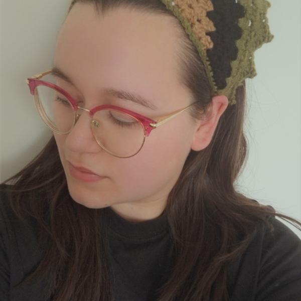 Gehaakte bandana | Crème, lichtbruin, zwart en donkergroen