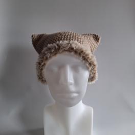 Gehaakte muts met imitatiebont | Beige