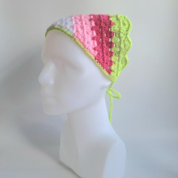 Gehaakte bandana | Wit, lichtroze, knalroze en limegroen