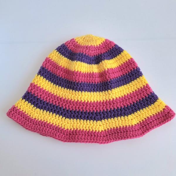 Gehaakte bucket hat | Geel, fuchsia en paars