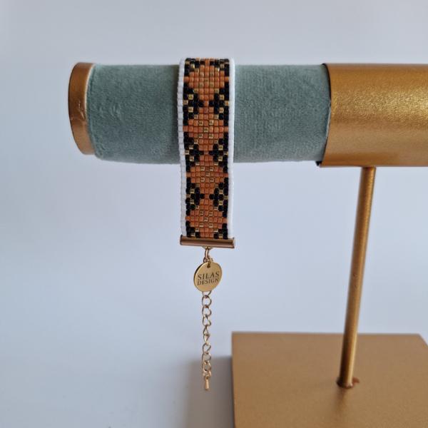 Geweven kralen armband 'Bruin argyle'