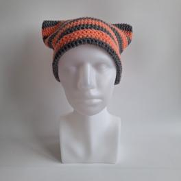 Gehaakte muts | Koraaloranje en donkergrijs