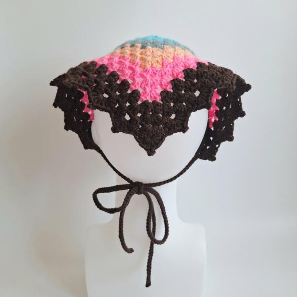 Gehaakte bandana | Turquoise, denimblauw, perzikoranje, neon roze en donkerbruin