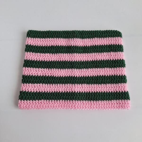 Gehaakte muts | Lichtroze en donkergroen