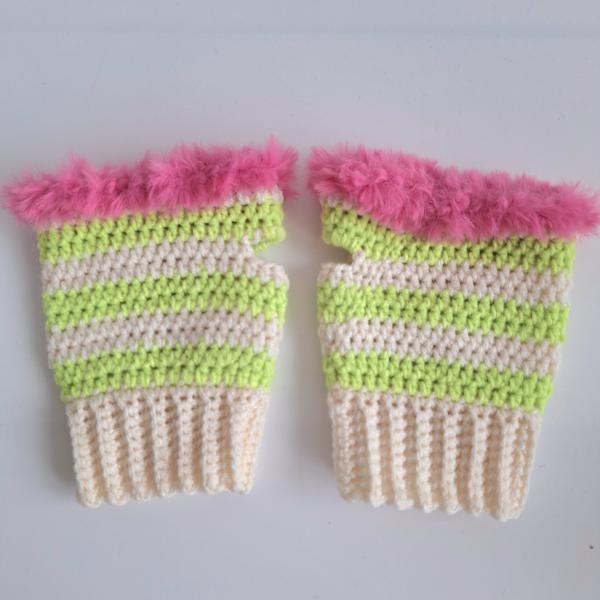 Gehaakte handschoenen - gehaakte vingerloze handschoenen | Crème, limoengroen en Barbie roze