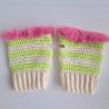 Thumbnail for Gehaakte handschoenen - gehaakte vingerloze handschoenen | Crème, limoengroen en Barbie roze
