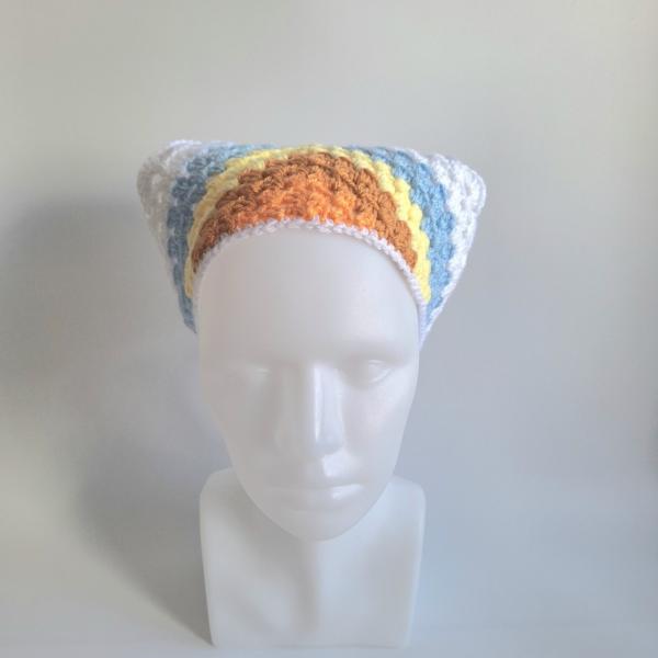 Gehaakte bandana | Oranje, pastel geel, lichtblauw en wit
