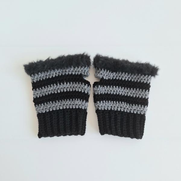 Gehaakte handschoenen - gehaakte vingerloze handschoenen | Zwart en donkergrijs