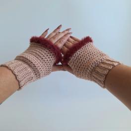 Gehaakte handschoenen - gehaakte vingerloze handschoenen | Oudroze en wijnrood