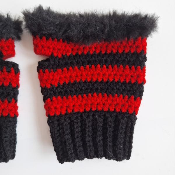 Gehaakte handschoenen - gehaakte vingerloze handschoenen | Zwart en rood