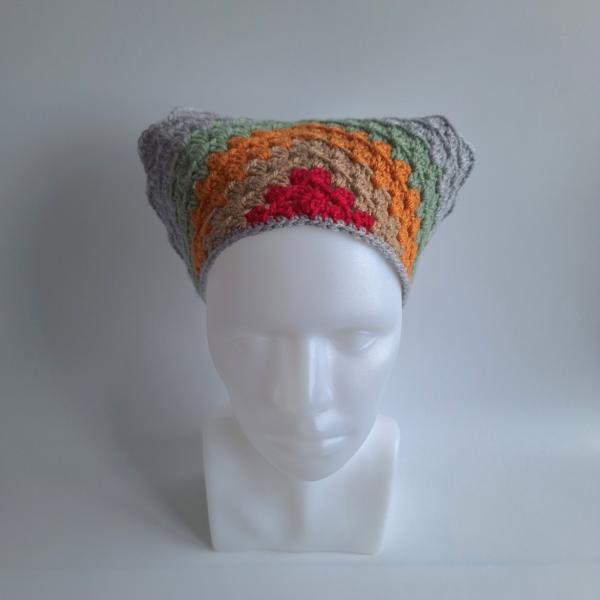 Gehaakte bandana 'Lichtgrijs, oranje en knalroze'
