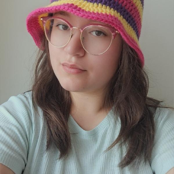 Gehaakte bucket hat | Geel, fuchsia en paars