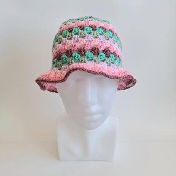 Gehaakte bucket hat | Mintgroen, sagegroen, lila, lichtroze, poeder roze en mauve