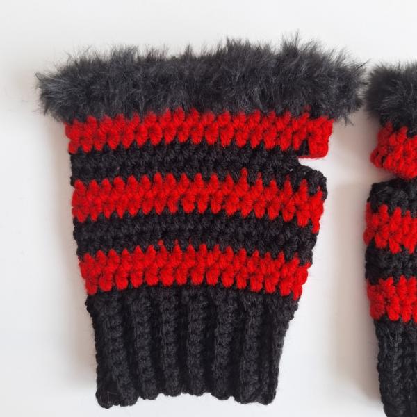 Gehaakte handschoenen - gehaakte vingerloze handschoenen | Zwart en rood