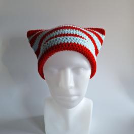 Gehaakte muts | Lichtblauw en rood
