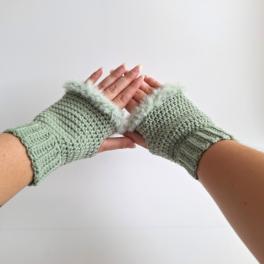 Gehaakte handschoenen - gehaakte vingerloze handschoenen | Sagegroen