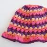 Thumbnail for Gehaakte bucket hat | Pasteloranje, koraaloranje, Barbie roze, aubergine paars en paars