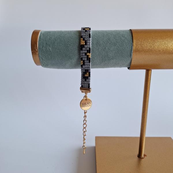 Geweven kralen armband | Grijs luipaard