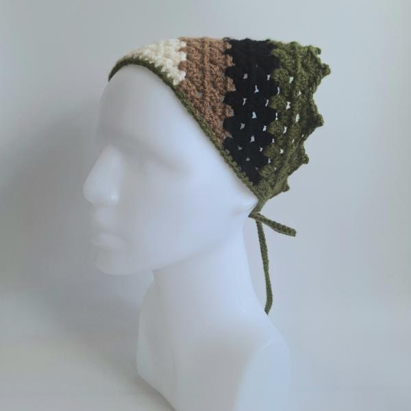 Gehaakte bandana | Crème, lichtbruin, zwart en donkergroen