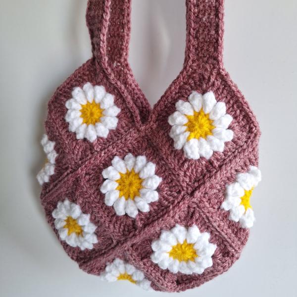 Gehaakte tas | Mauve madeliefjes