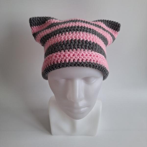Gehaakte muts | Lichtroze en donkergrijs