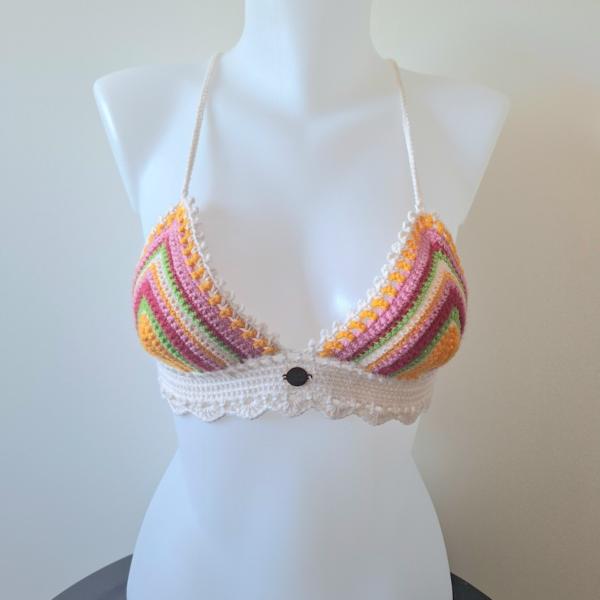 Gehaakt topje | Crème, geel, groen, fuchsia en lichtroze