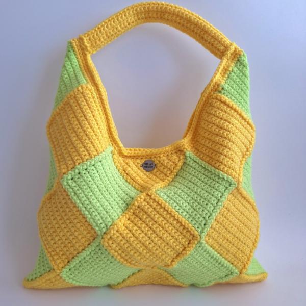 Gehaakte checker handtas 'Geel en groen'