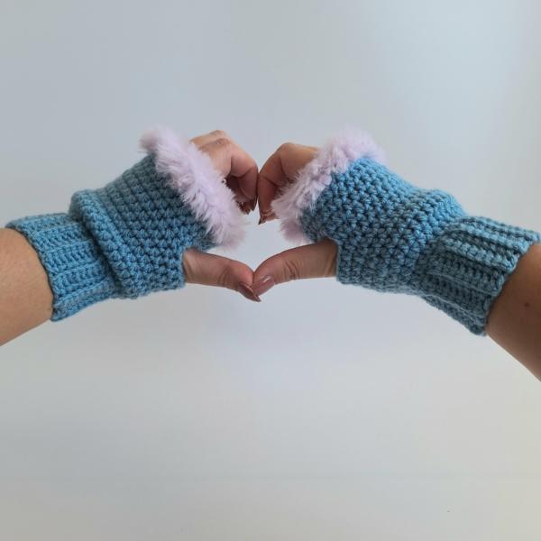 Gehaakte handschoenen - gehaakte vingerloze handschoenen | Denimblauw en lila